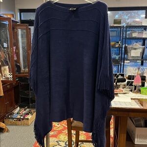 Navy Blue Fringed Women's Sweater layers by linden one size NWT shawl